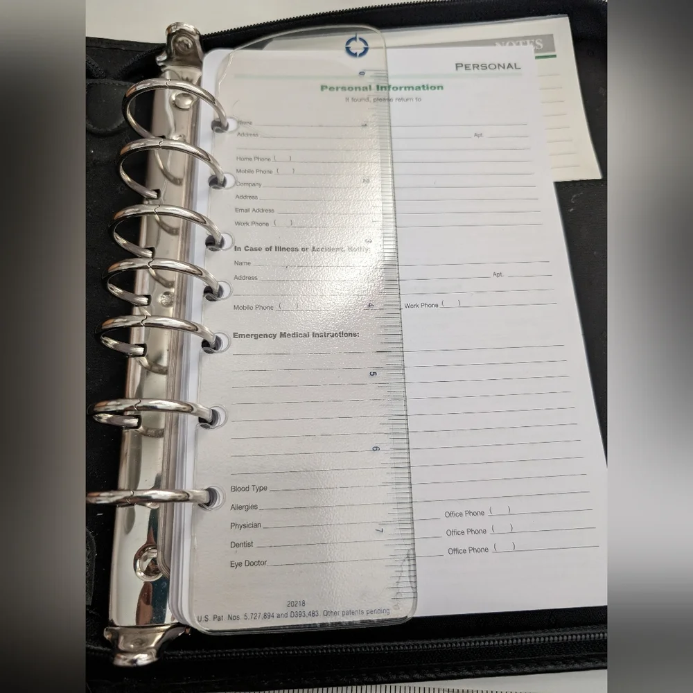 Vtg Black Leather At A Glance Planner Organizer 7 Rings 8.5
